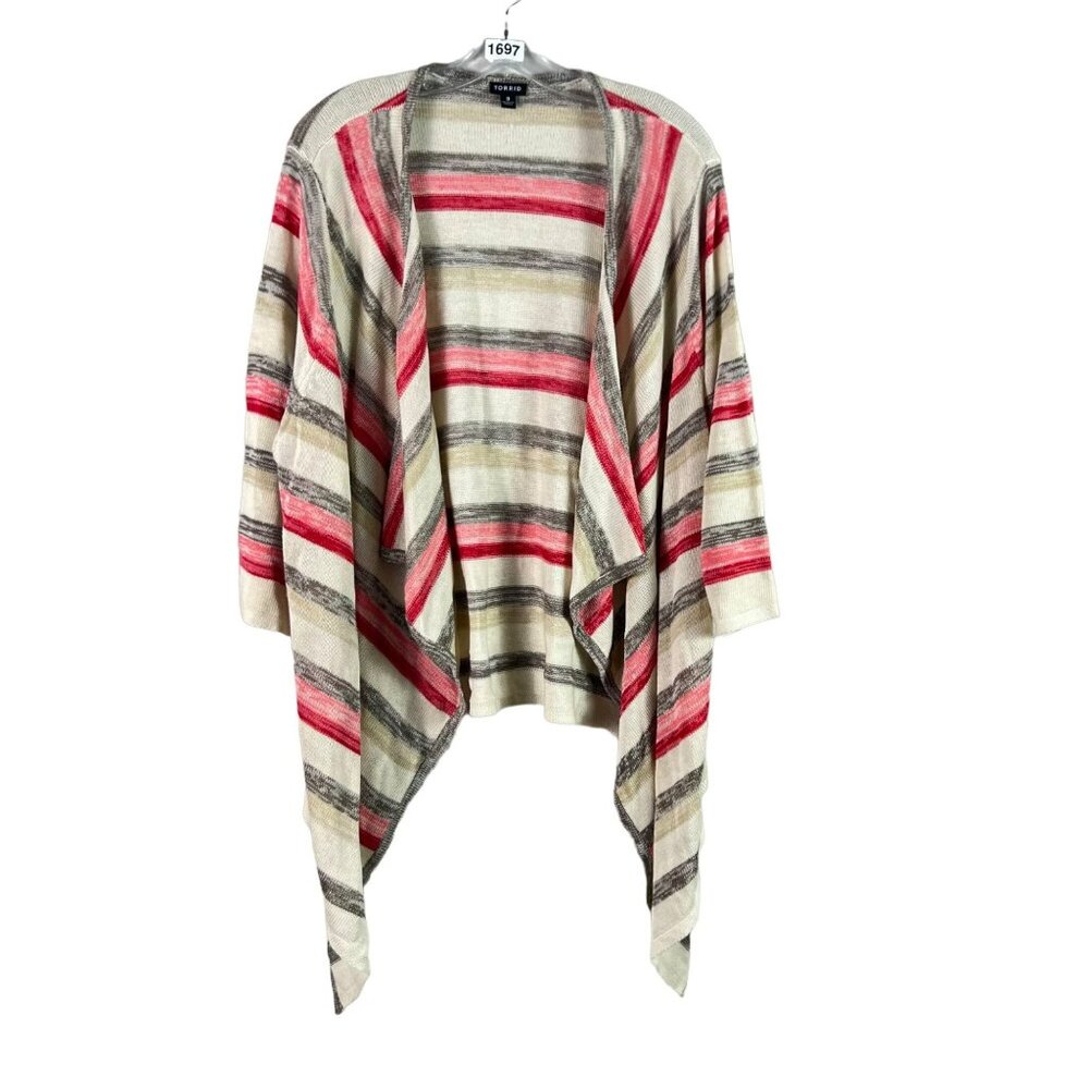 🟣🟣🟣 Torrid Size 3 Striped Stetchy Draped Open Sweater Cardigan